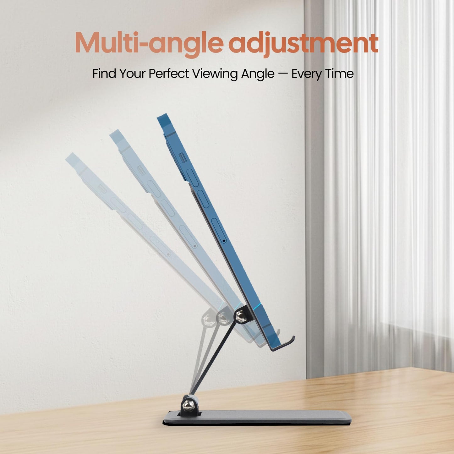 NovalMarts Phone Stand for Desk, Adjustable Aluminium Cell Phone Stand Holder, Foldable Phone Holder for iPhone & Android, Anti-Slip Phone Stand
