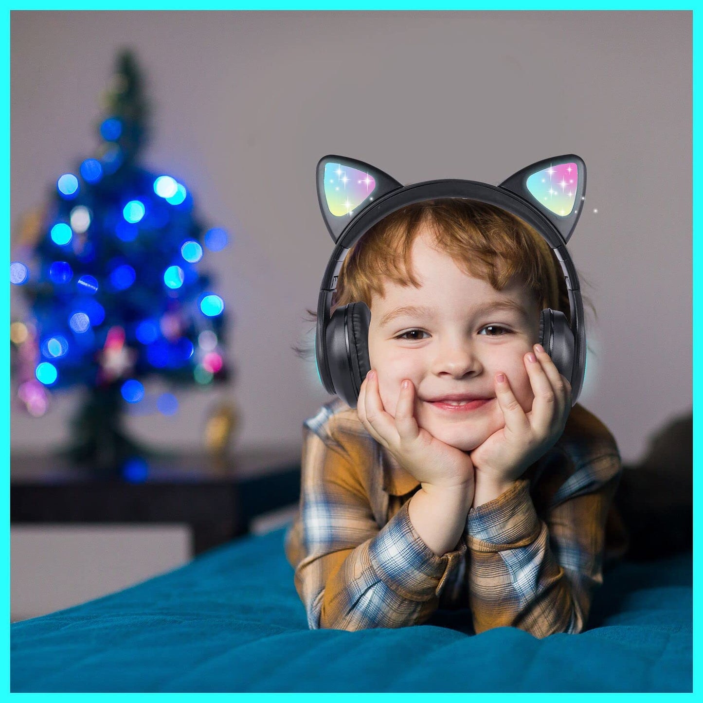 kuyaon Wireless Kids Headphones for Boys Girls, Cat Ear LED Light Up Bluetooth Headphones with Microphone…