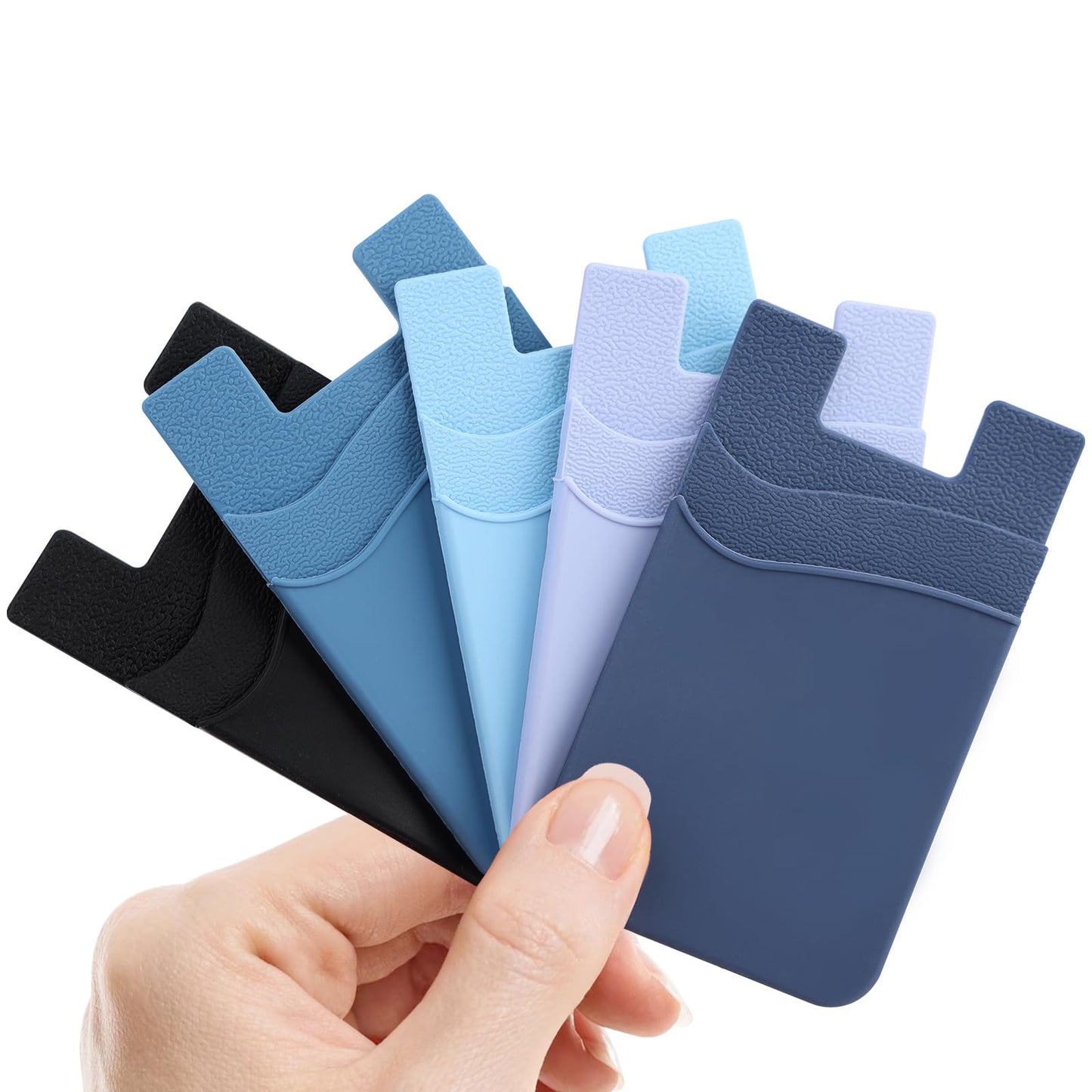 Zemexy Phone Wallet Stick on,5Pack Phone Card Holder for Back of Phone Case,Silicone Sticky Credit Card Holder for Cell Phone Double Pocket Sticker
