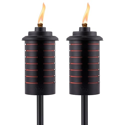 TIKI Metal Black & Orange Easy Install Outdoor Torches, 2-Pack - 65-Inch Decorative TIKI Torches for Patio, Lawn, Backyard & Garden