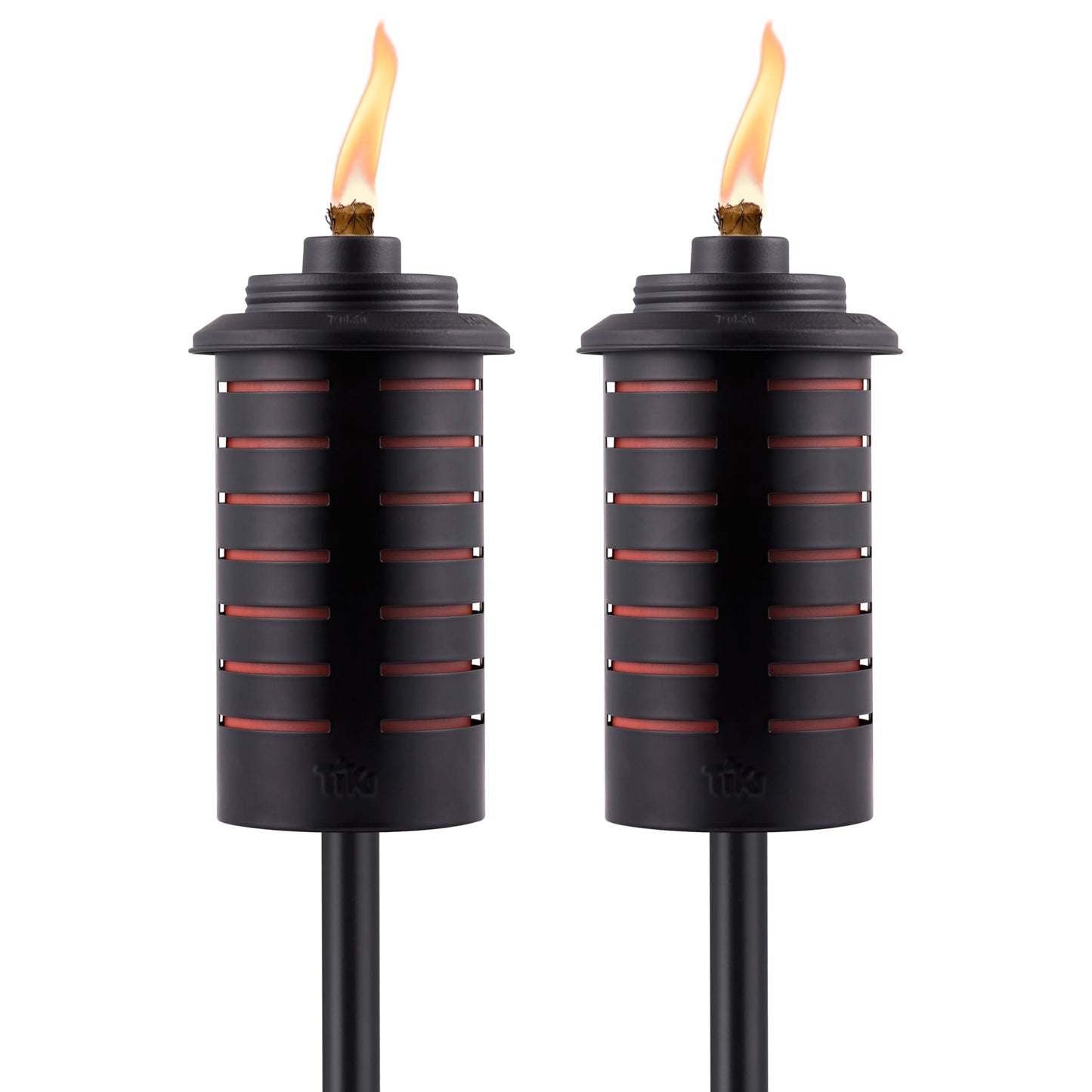 TIKI Metal Black & Orange Easy Install Outdoor Torches, 2-Pack - 65-Inch Decorative TIKI Torches for Patio, Lawn, Backyard & Garden