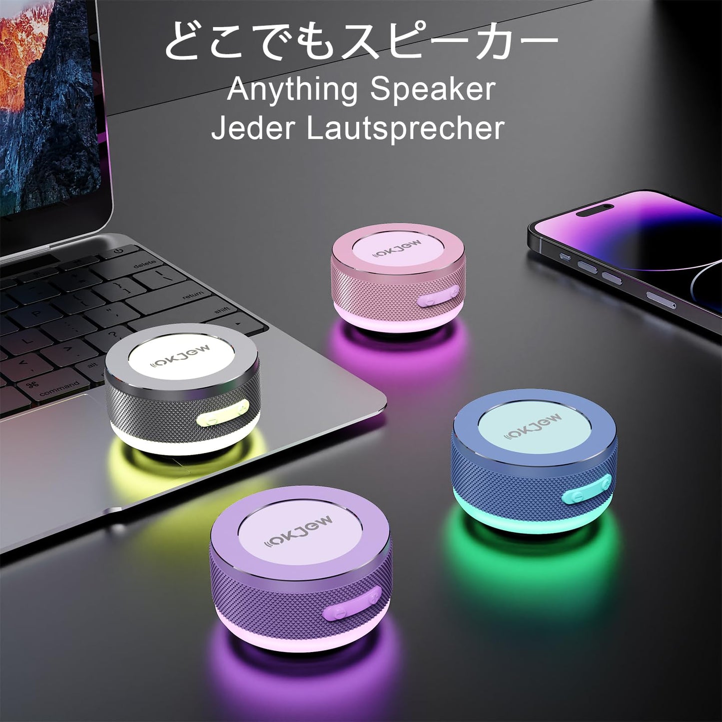 Okjew Bone Conduction Speaker Bluetooth Vibrating Speakers with Colorful LED Lights Portable Surface-Adsorption Speakers for Unique Sound Effects