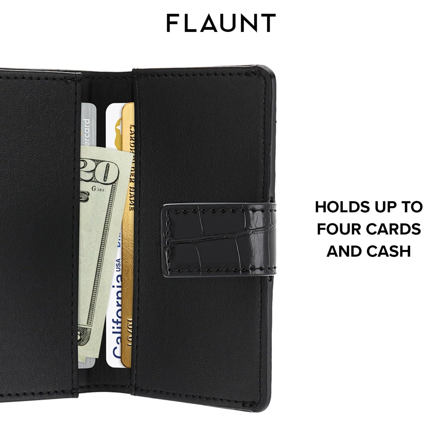 FLAUNT MagSafe Phone Wallet/Card Holder - Crocodile Faux Leather - Compatible with MagSafe Phone Case or Cover - Easily Snap On and Off - Holds Up