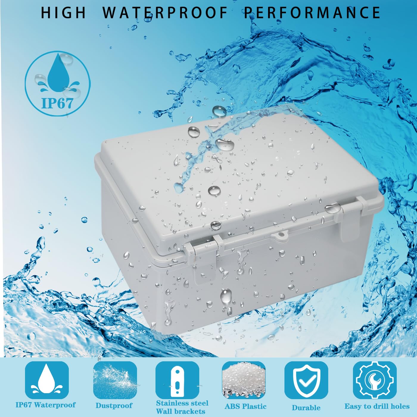 YETLEBOX Waterproof Outdoor Electrical Box Junction Box Weatherproof IP67 ABS Plastic Enclosure Switch Router Project Box with Mounting Plate