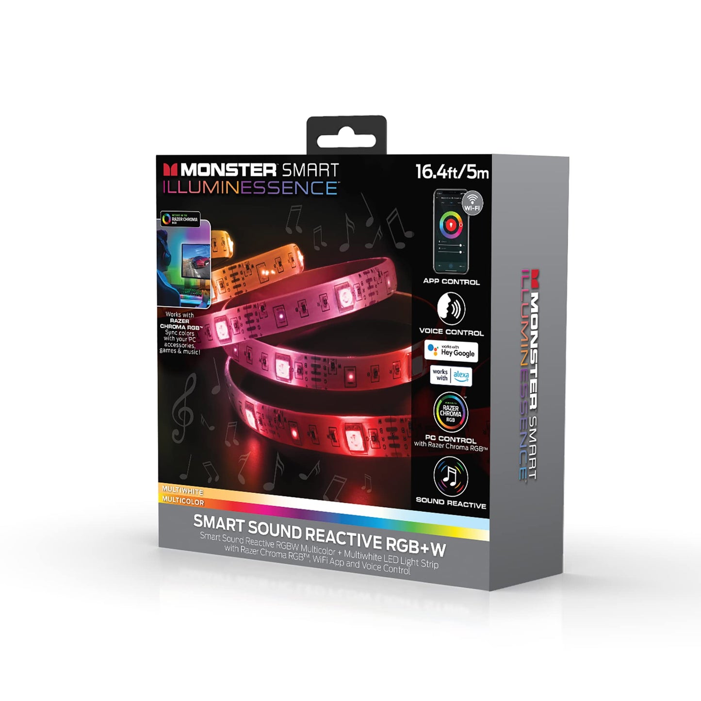 XTREME Monster LED 16.4ft Smart Sound Reactive Multi-Color Multi-White Indoor LED Light Strip with Mobile App Control, Easy Assembly