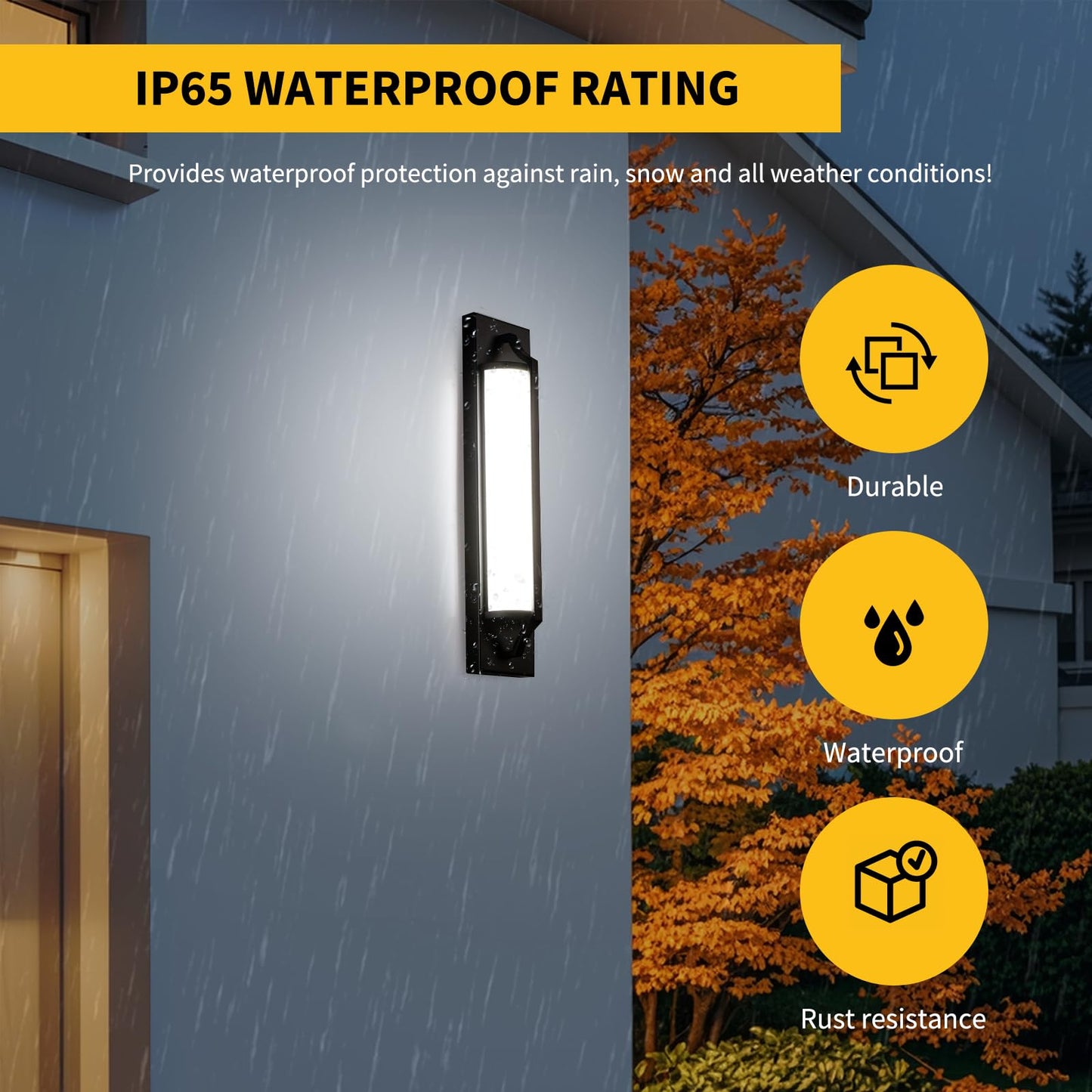 senroyal 18 Inch Modern Outdoor Wall Lights, Dimmable LED Black Exterior Wall Sconce Lighting Fixtures with Milk Glass, Rectangular Outdoor Lights