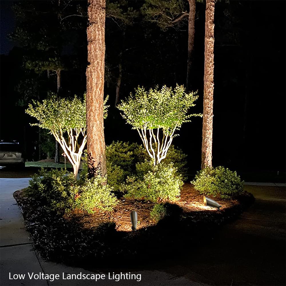 Leelands Antique Brass Landscape Spotlights Low Voltage 12V AC/DC,Landscape Lighting Outdoor Tree Uplights Accent Lights 5 Watts MR16 LED Bulb Warm