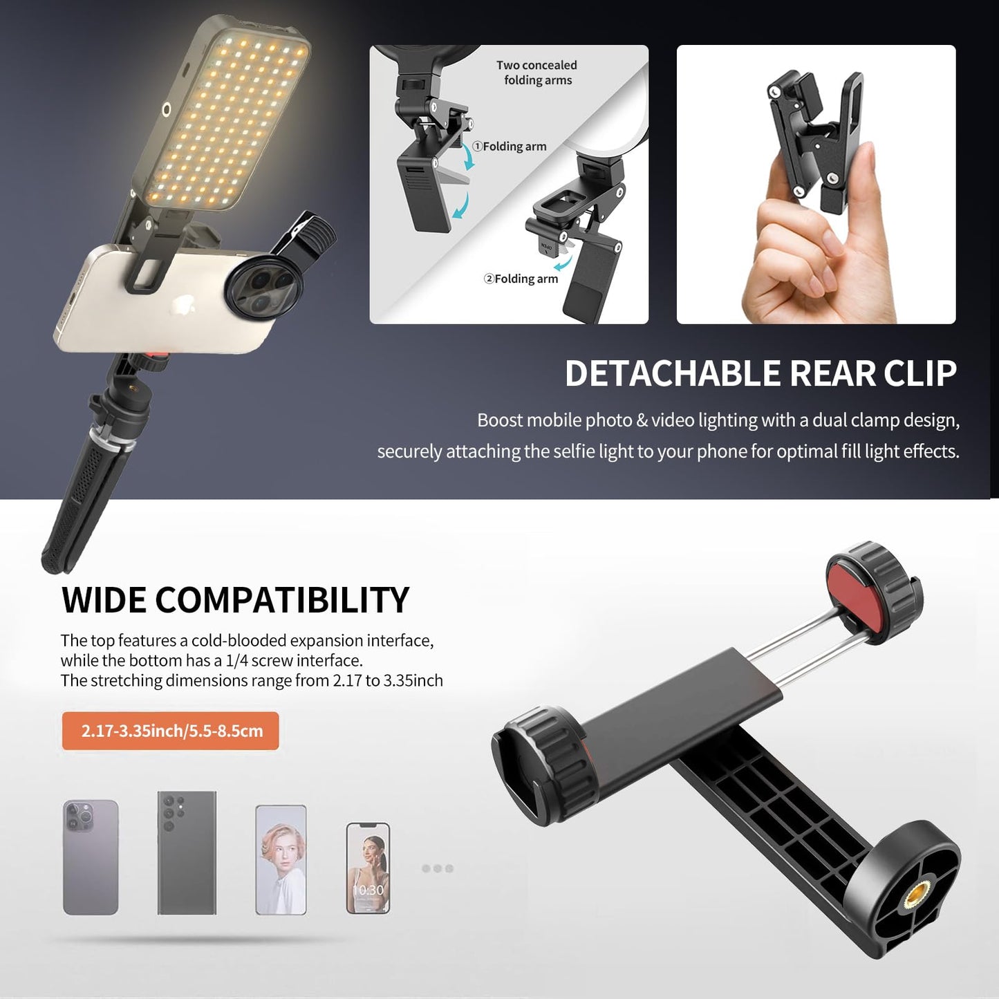 LED Selfie & Tattoo Light with 52MM CPL Filter Lens 360° Rotatable Clip Tattoo Equipment/Tripod Stand/Phone Holder,Fill Lighting Remove Reflection