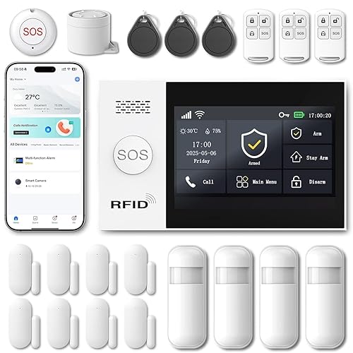 WiFi Wireless Alarm System for Home Security - 24/7 Protection Smart Home Devices 4.3" Touch Screen, GSM/4G+WiFi, App Instant Alerts, No Monthly Fee