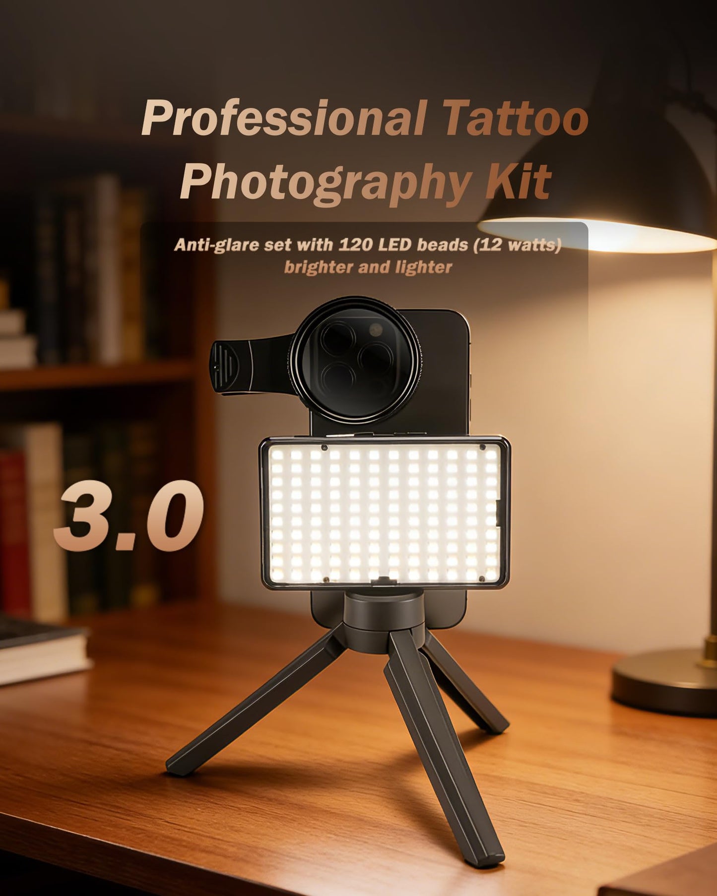 INKSOUL Tattoo Light Kit Tattoo Equipment and Supplies Tattoo Photography Video Lights Anti-3.0 Glare Kit 120 LED Beads?12W? Brighter and Lighter