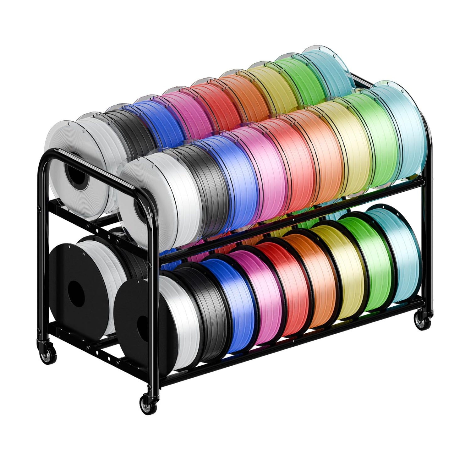 2-Tier Under Desk Filament Storage Rack, 3D Filament Storage Rolling Cart Holds 40+ 3D Printer Filament, Adjustable Filaments Rack for 250g-1KG