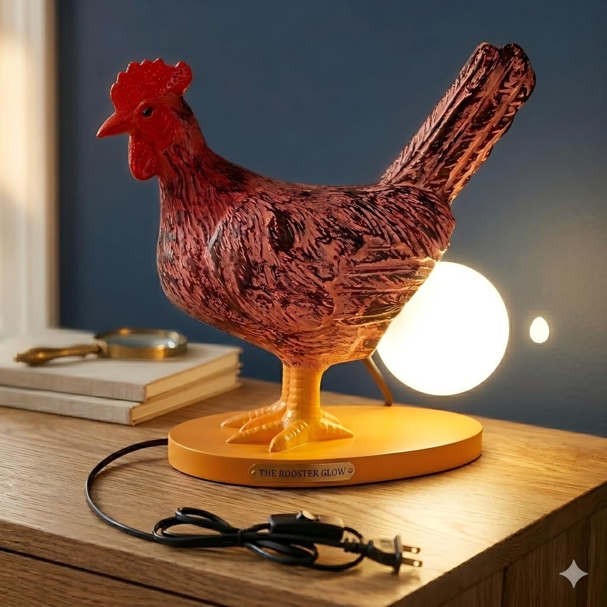 Funny Chicken Night Light Lamp - Small Standard E12 Rooster Laying Egg Light, Farmhouse Table Decor, Unique Birthday Gifts for Chicken Lovers, Quirky