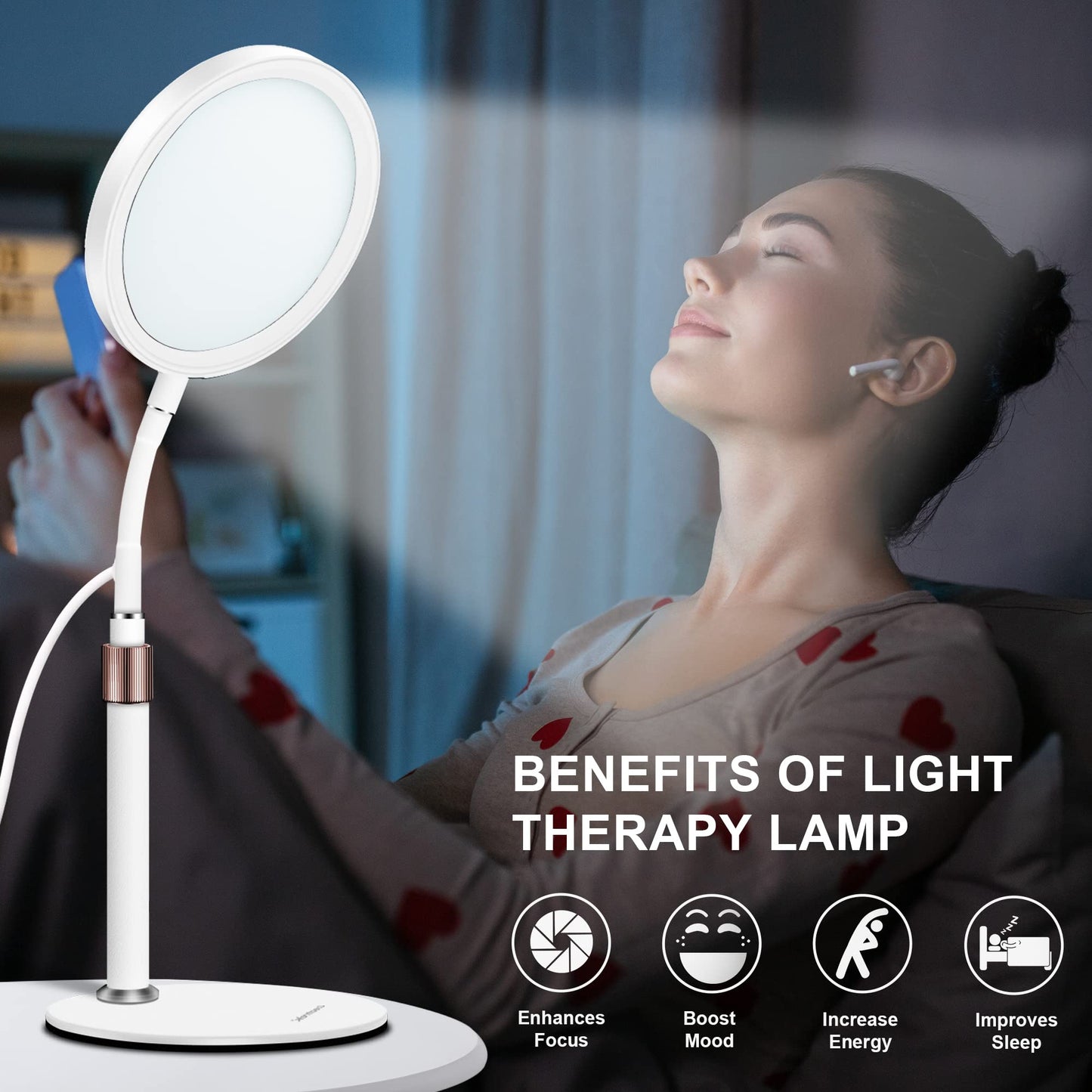 Sozapooty Light Therapy Lamp, UV-Free 10000 Lux Therapy Light with 3 Color Temperature Modes & Adjustable Brightness & Timer, Happy Therapy Lamp