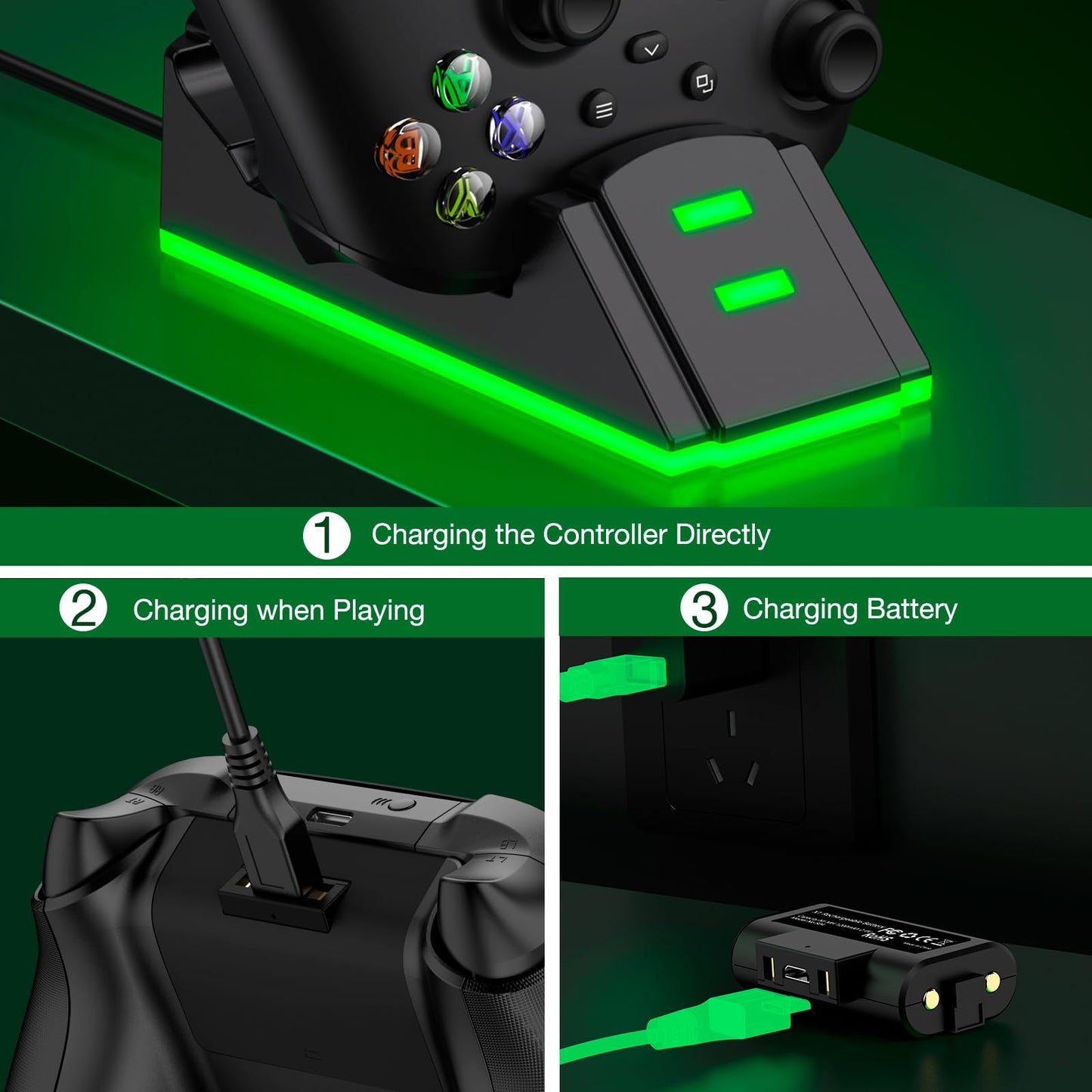 Rechargeable Battery Pack for Xbox Controller, 2X 1200mAh Rechargeable Batteries Pack for XboxSeries X/S/One X/S/Elite Controllers, High Speed