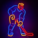 Hockey Player Neon Sign in Blue & Gold - Dimmable LED Wall Decor for Man Cave, Sports Bar & Locker Room | The Ultimate Gift for Hockey Men, Dad