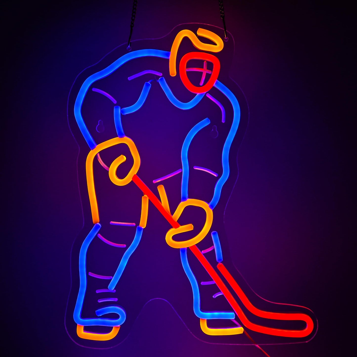 Hockey Player Neon Sign in Blue & Gold - Dimmable LED Wall Decor for Man Cave, Sports Bar & Locker Room | The Ultimate Gift for Hockey Men, Dad