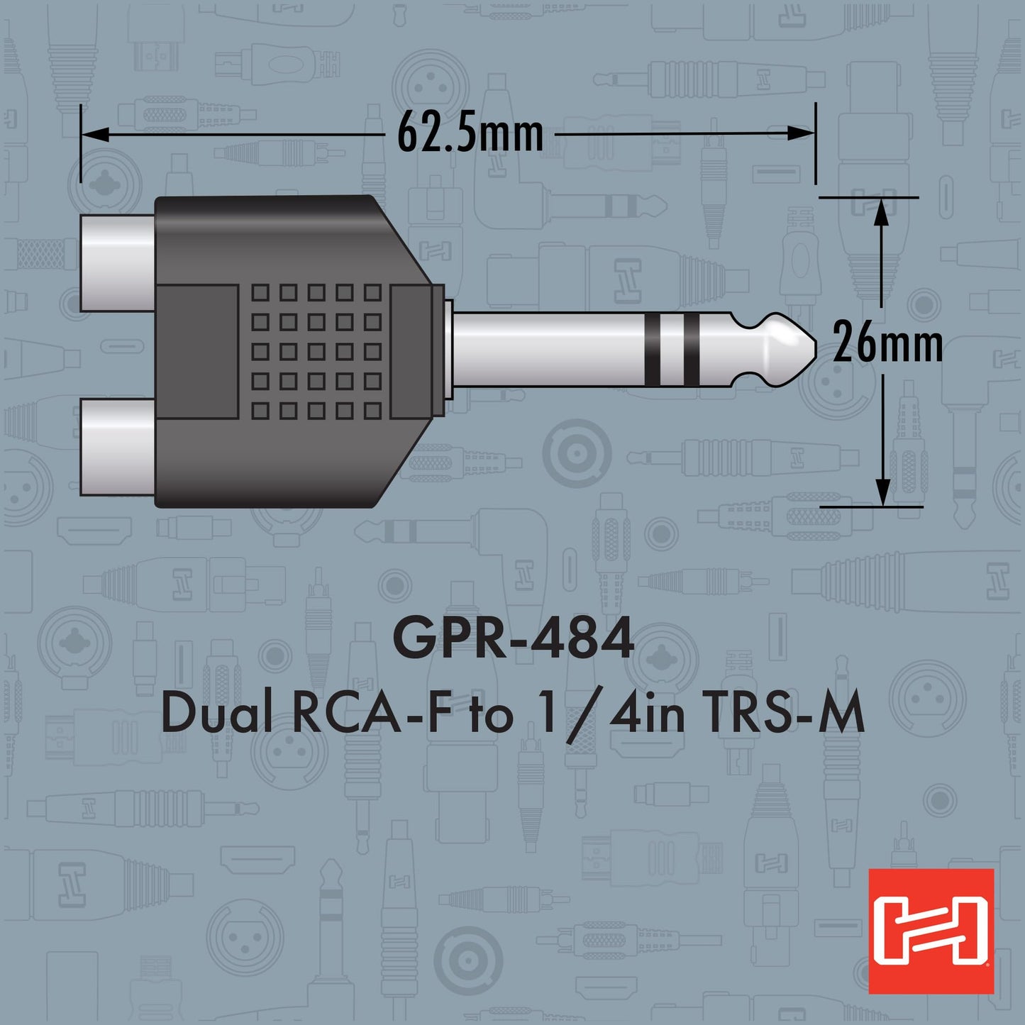 Hosa GPR-484 Adaptor, Dual RCA to 1/4 Inch TRS