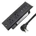 Desktop Recessed Power Strip with USB Flush Mount Power Socket 2 Outlets 3 USB Ports (15W/3A) Flat Plug Charge Station for Table Cabinet Sofa Counter