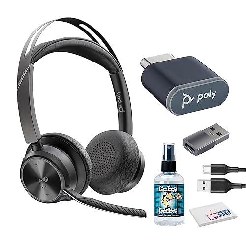 Poly (Plantronics Voyager Focus 2 UC Stereo Bluetooth USB-C-C Headset +USB-C/A Adapter (Microsoft Teams Certified) (9T9J6AA) Bundle Including: Goby…