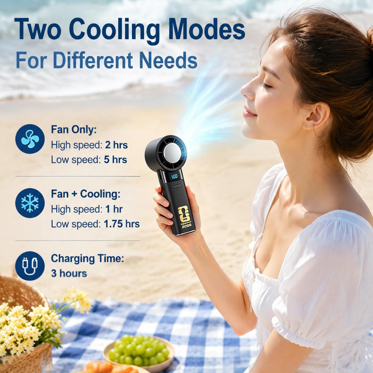 Portable Handheld Fan with Ice Cooling, Rechargeable Turbo Fan for Travel