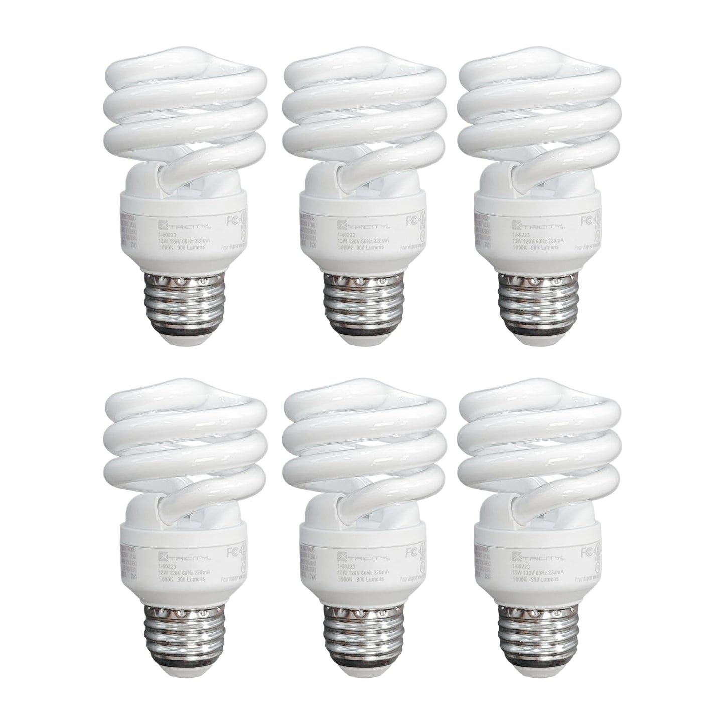 Xtricity Compact Fluorescent Light Bulbs T2 Spiral, E26 Base (6 Pack)