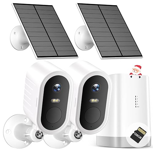 Security Cameras Wireless Outdoor No Subscription,5G/2.4G WiFi 4MP Solar Cameras for Home Security 2Cam-Kit,180-Day Powered,128GB Local Storage,Color