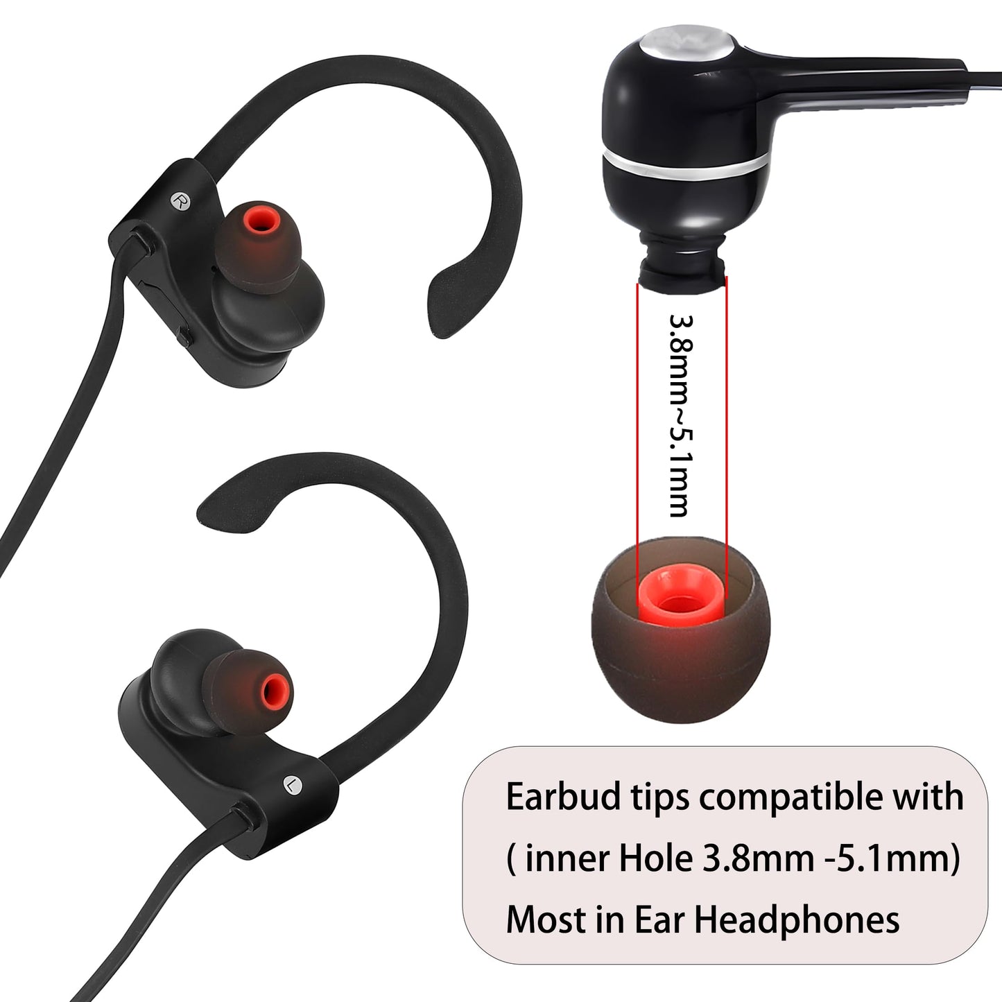 MQIMY Earbud Replacement Tips Silicone Earbud Tips Eartips Fit Most in-Ear Earbuds(Inner Hole 3.8mm -5.1mm) Headphone Rubber Tips Earbud Covers 9