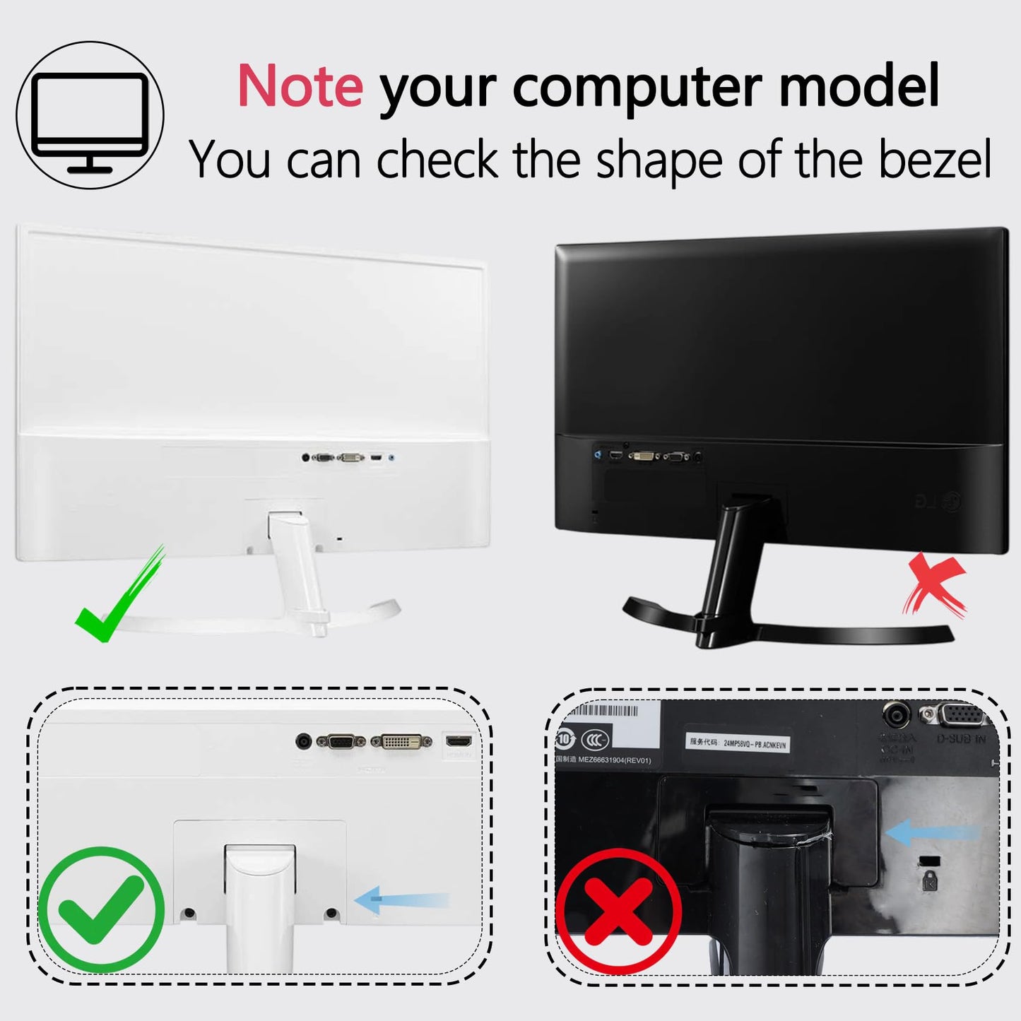 27MP58VQ VESA Adapter Compatible with LG 27" Monitor?Fits 27MP58VQ, 27MP59G-P, 27MP59HT-P, 27MP58VQ-P, 27MP58VQ-PF?- 75x75 to 100x100 Wall Mount