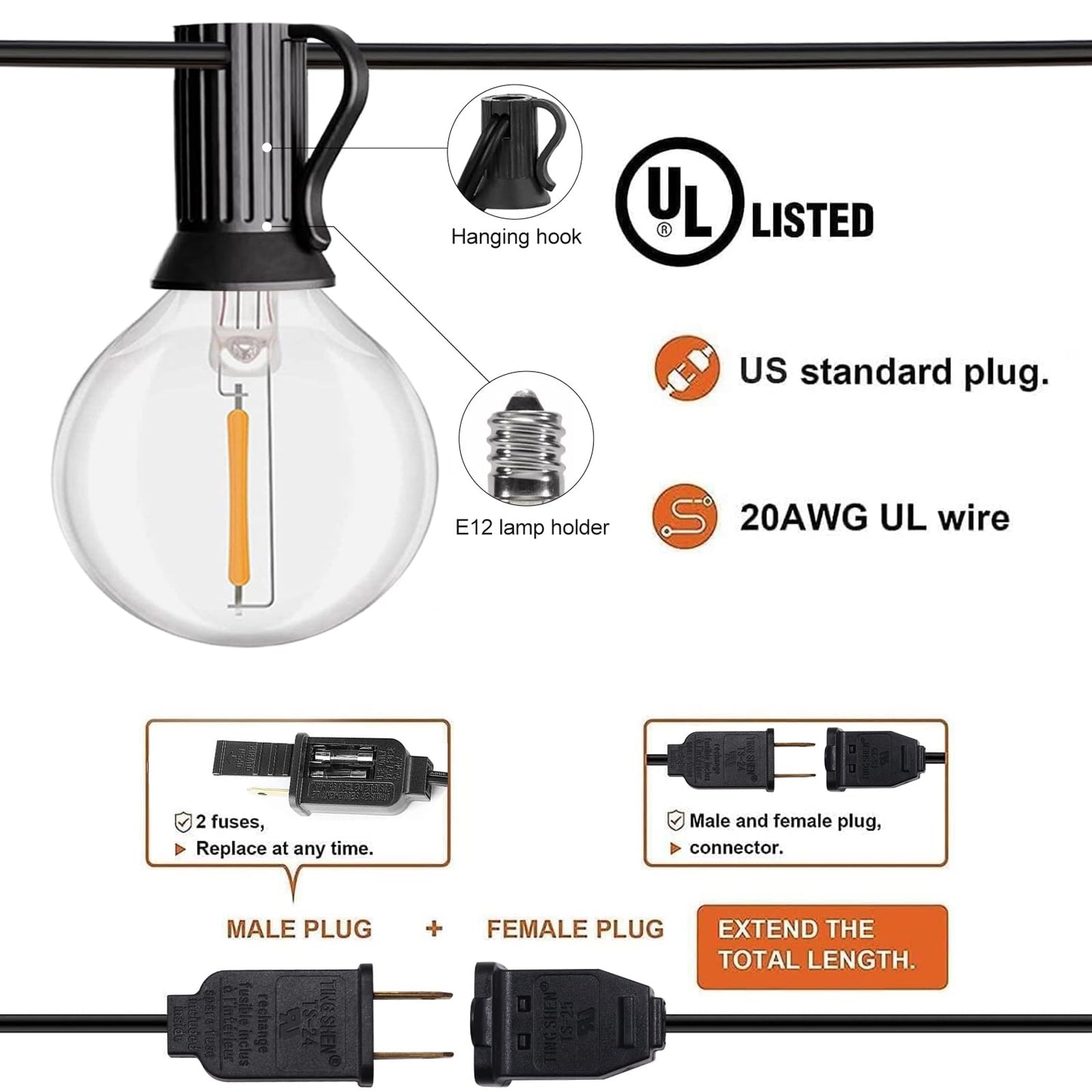 LED 30FT Outdoor String Lights with Remote Waterproof Patio Lights Dimmable 27 Shatterproof G40 Bulbs, Globe String Lights Decorative Balcony Bistro