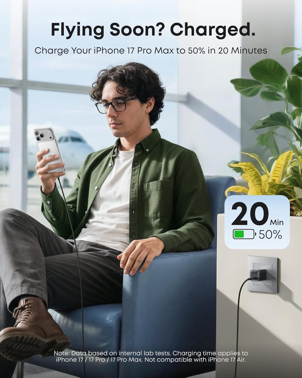 Anker iPhone Charger Fast Charging, 45W Type C Charger with 6 FT Fast Charging Cable, Compact and Foldable Plug USB C Charger Block for iPhone 17