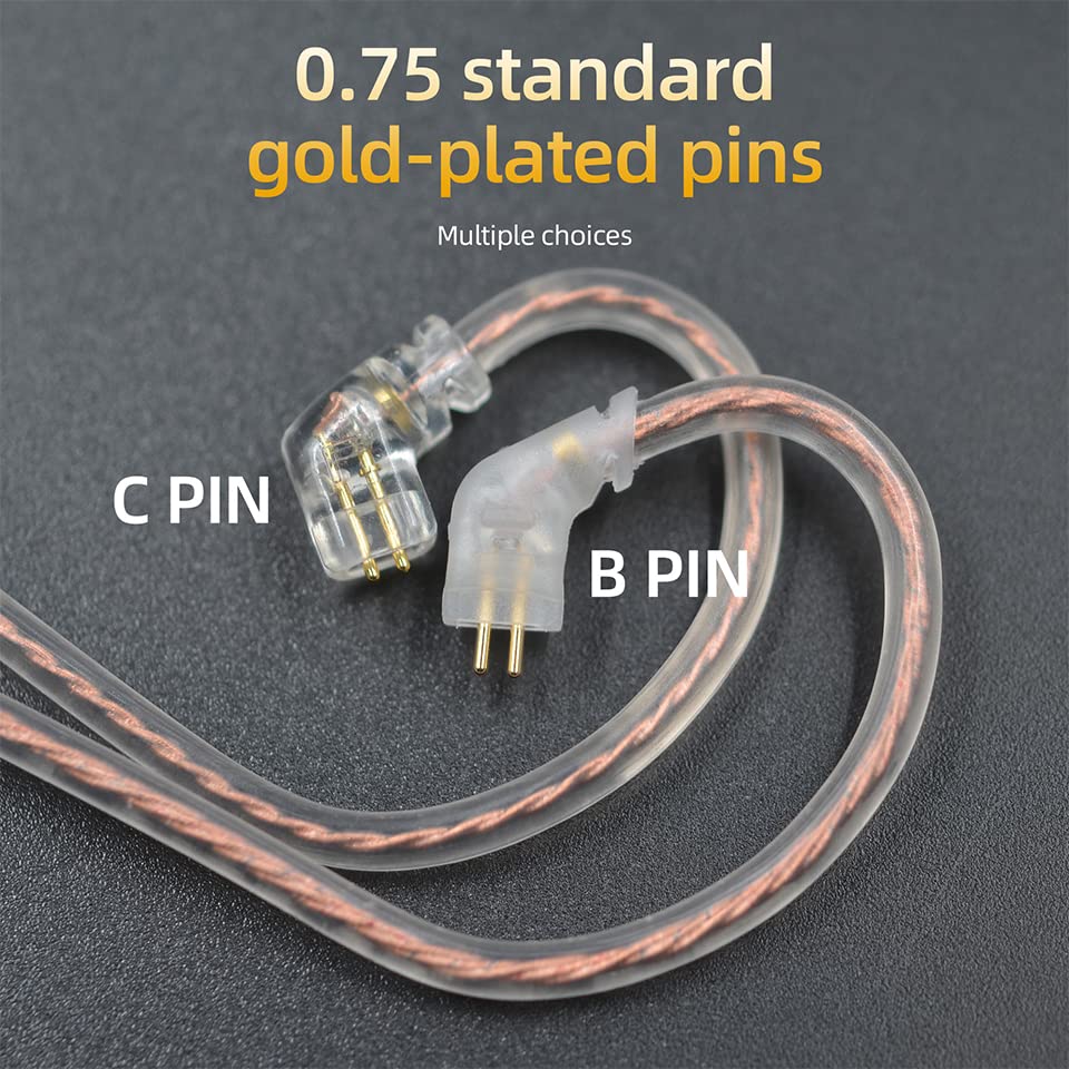 QZXYHYN 2Pin 0.75MM Oxygen-Free Copper Transparent Earphone Replacement Cable in-Ear Headphone Upgrade Cable for KZ ZS10 ZST ZSR ED12 EDX ES4 ES3…