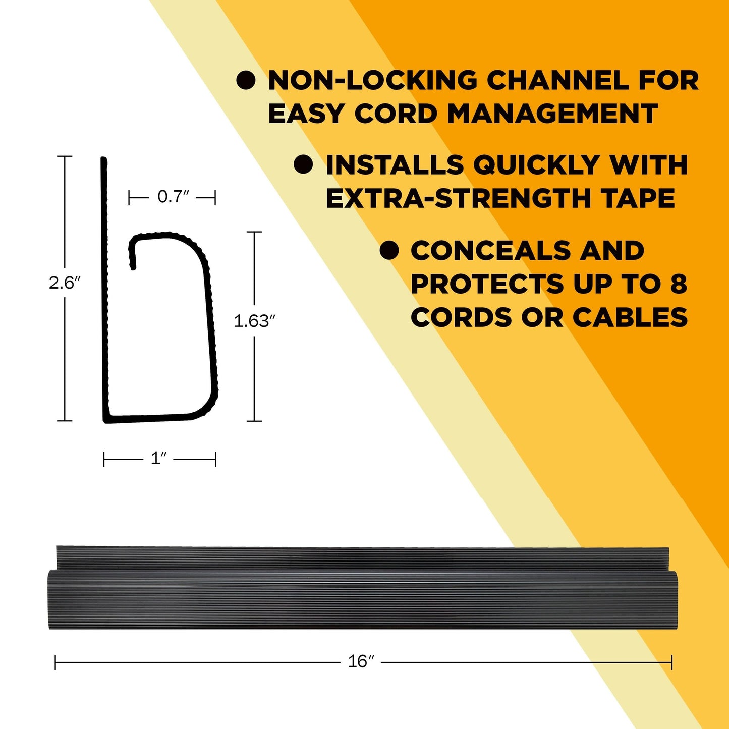 Cable Management Kit - 5-Pack 16-Inch J Channel Wire Organizers for Cords - Easy to Install Cord Hider Kit for Desk, Office, and Kitchen Use - Cable