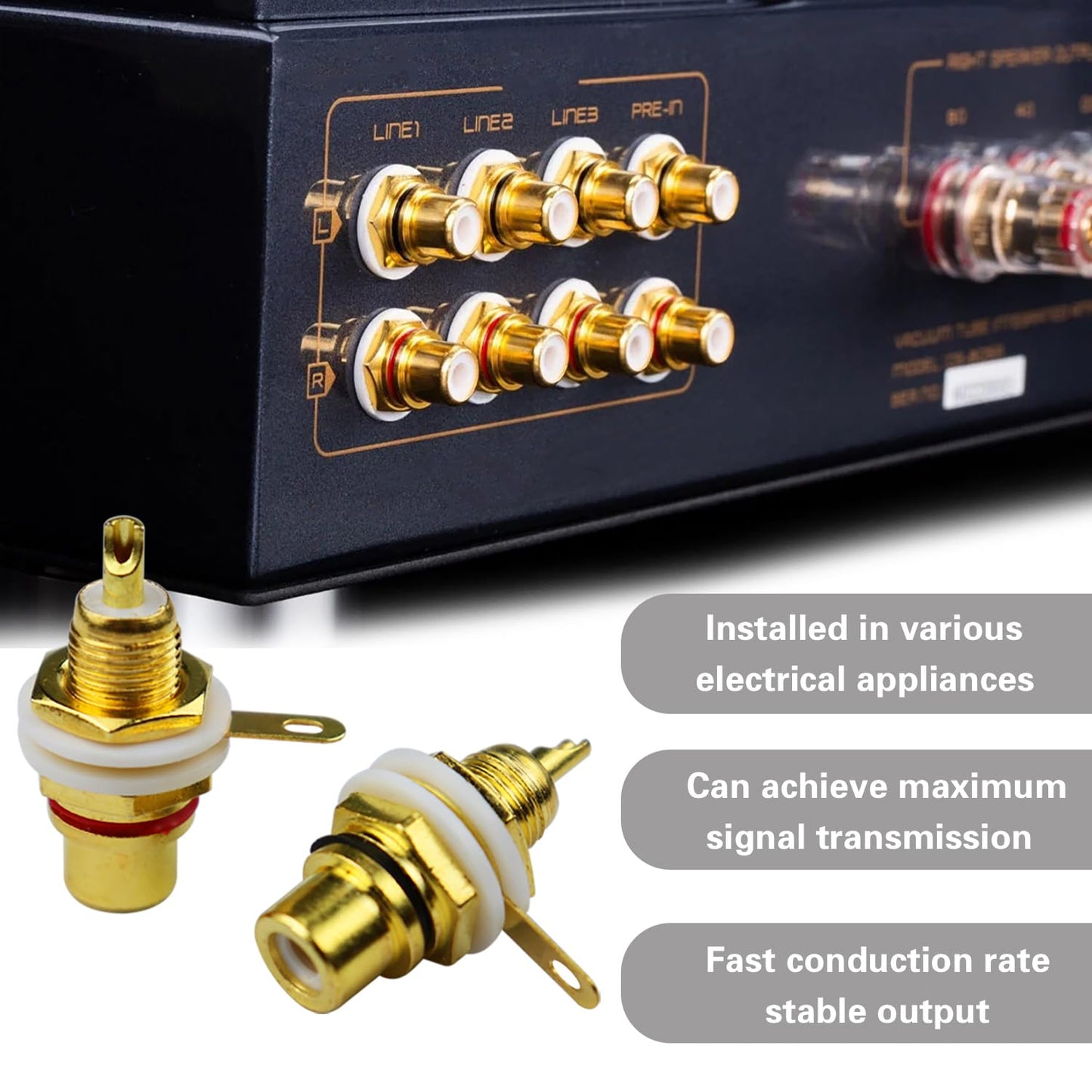 Bntyok 12 Pack Solderable RCA Panel Mount Female Jack, Gold Plated Chassis Socket Connector for Amplifier Terminal