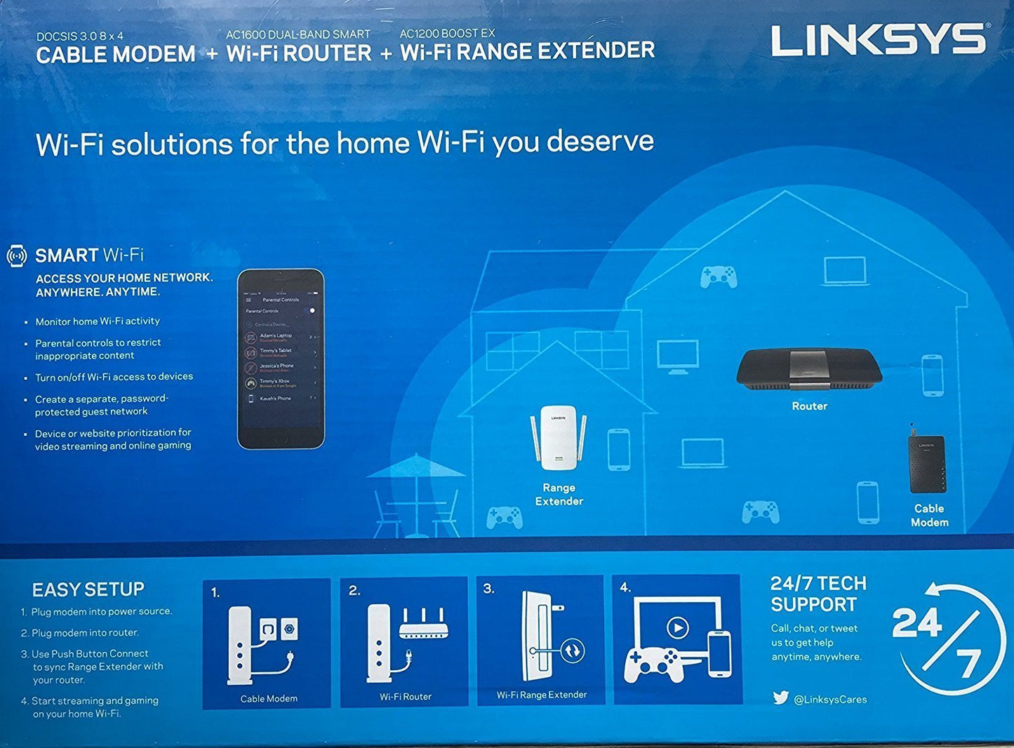 Linksys AC1600 Wi-Fi Wireless Dual-Band + Linksys CM3008 High Speed DOCSIS 3.0 8x4 Cable Modem