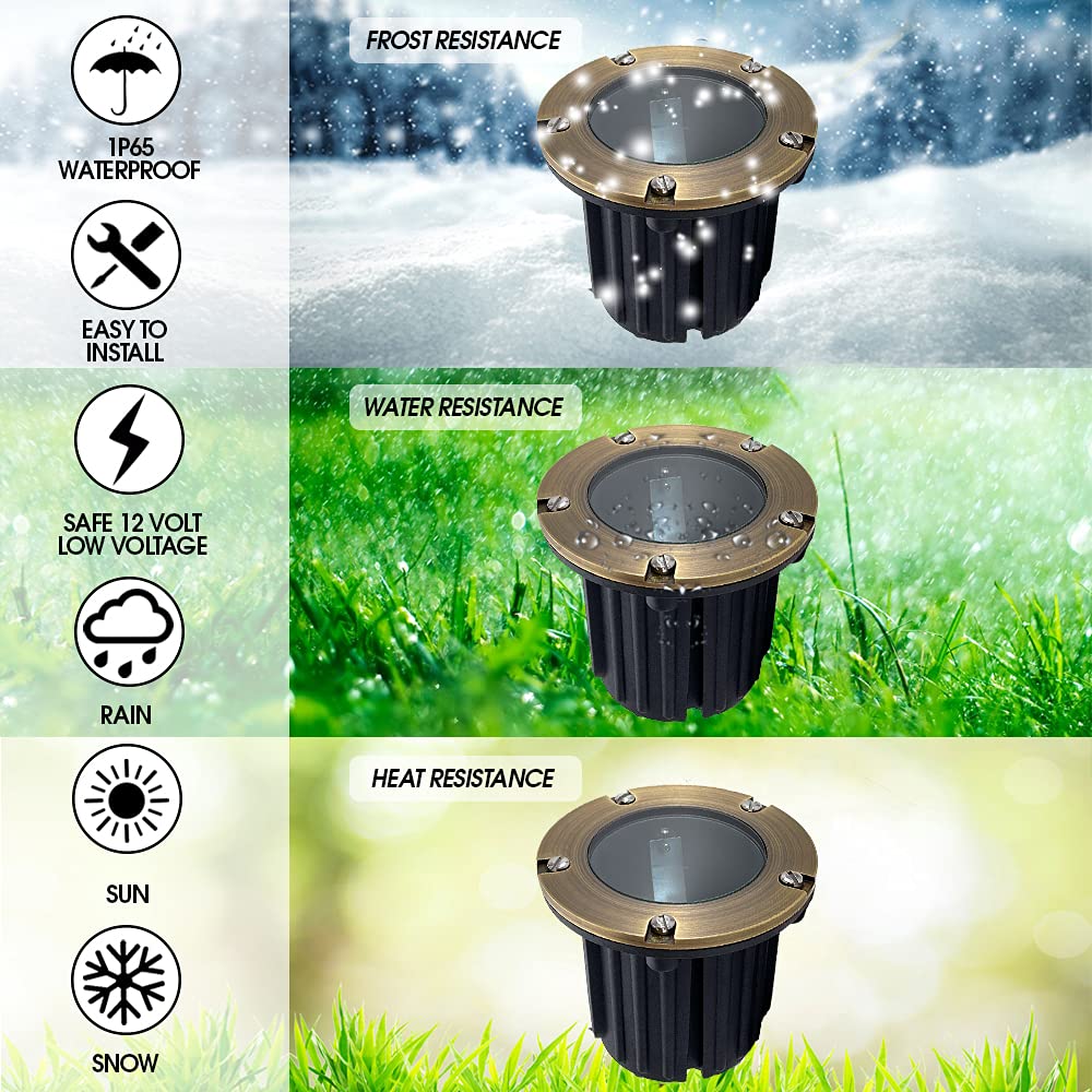 LED Spot Lights Outdoor Landscape Lighting Well Lights 173 - Solid Brass In Ground Light with 7W LED Bulb Security Landscape for Bright Long Lasting