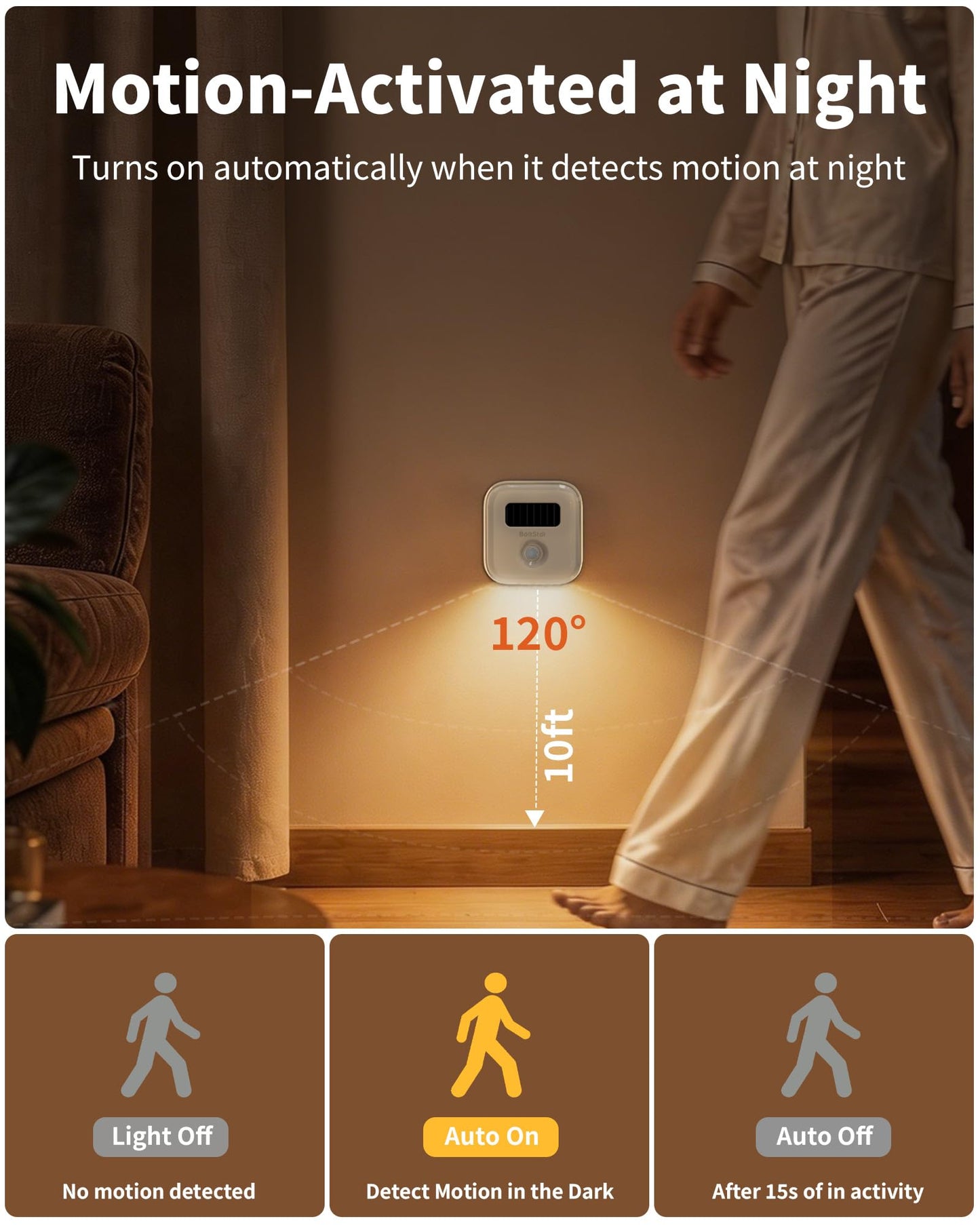Magnetic Motion Sensor Night Light: Solar Night Light Indoor with No Plug Needed, Magnet Wall Mount or Tabletop, 3000K Warm White Automatic NightLight