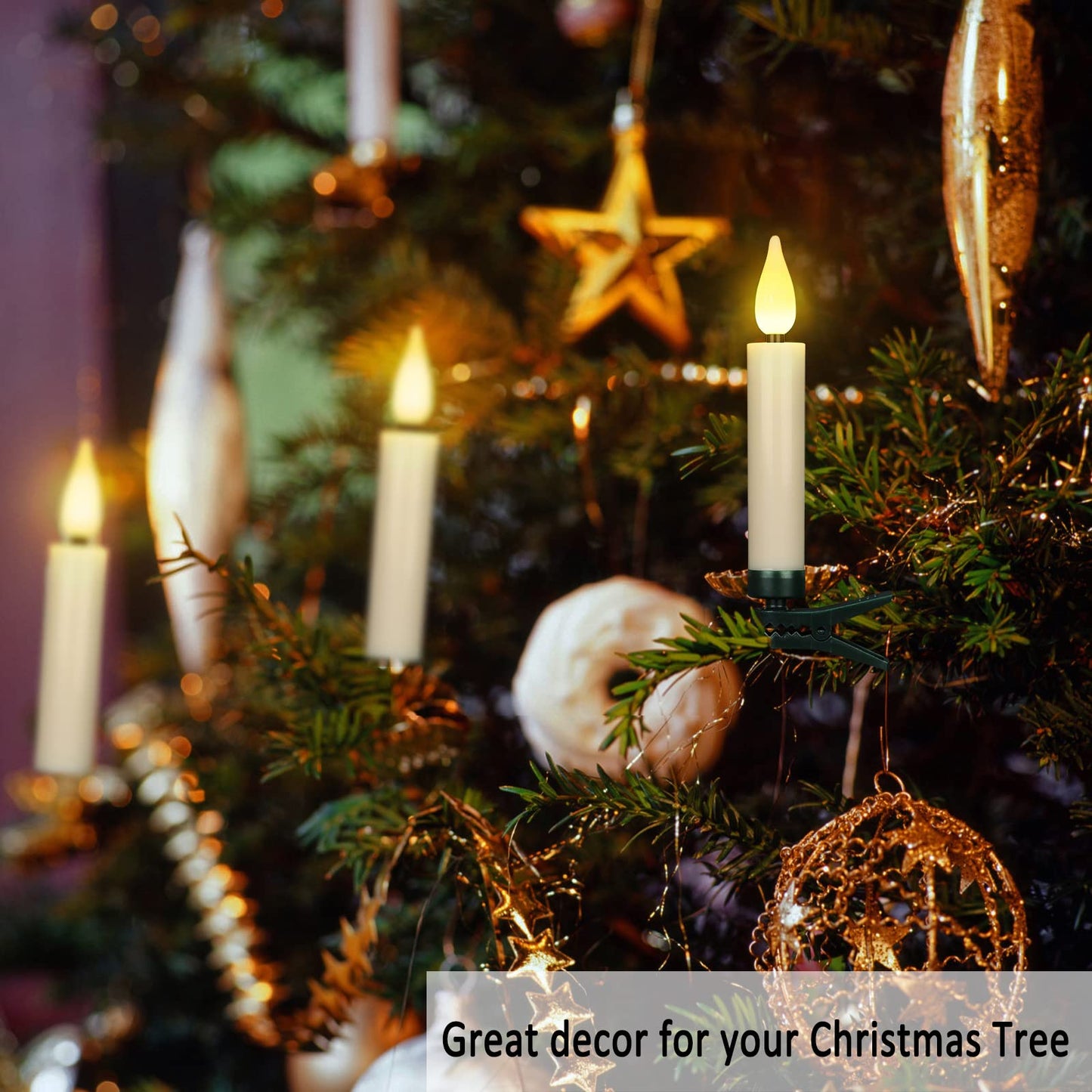 FREEPOWER Christmas Tree Taper Candles with Removable Clips Flameless Electric Fake Candles with Remote Control and Timer for Christmas and Home