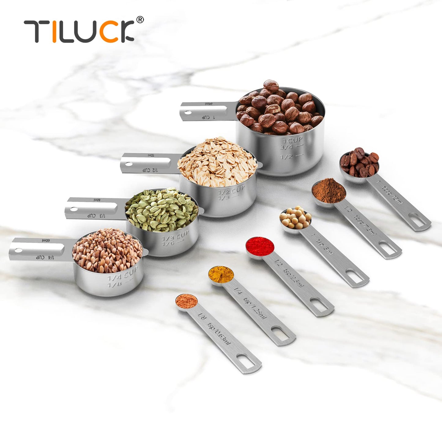 TILUCK Stainless Steel Measuring Cups & Spoons Set, Cups and Spoons,Kitchen Gadgets for Cooking & Baking (10)