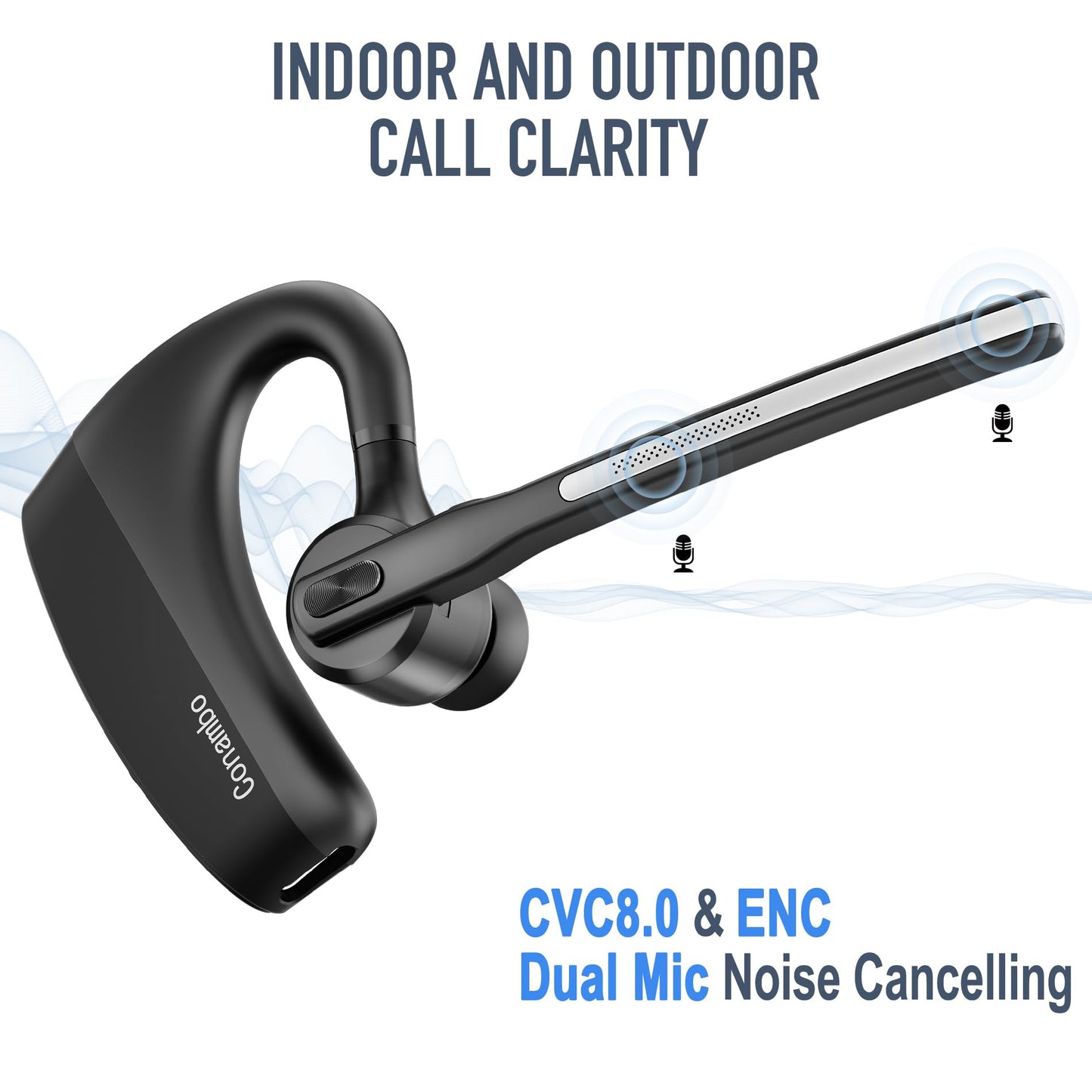 Conambo Bluetooth Headset 5.2 with CVC8.0 Dual Mic Noise Cancelling Bluetooth Earpiece 16Hrs Talktime Wireless Headset for Truck Driver iPhone Android