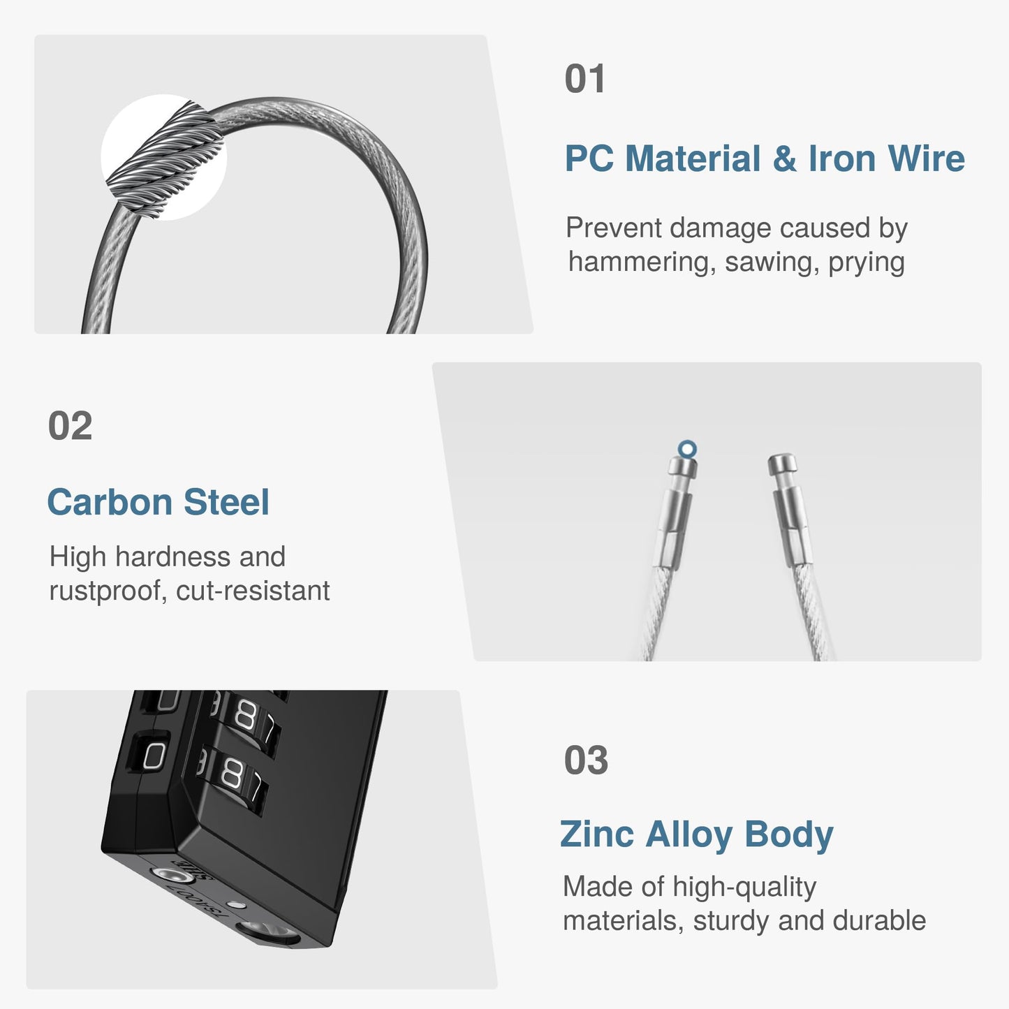 Puroma TSA Approved Luggage Locks 2 Pack – 4-Digit Combination Cable Travel Padlocks for Suitcases, Bags, Backpacks & Gym Lockers (Black)