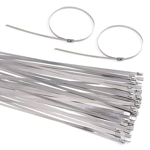 Keadic 30Pcs 14 Inches 304 Stainless Steel Zip Ties Exhaust Wrap Coated Locking, Metal Cable Zip Ties for Computer Wire Harness, Automotive Parts