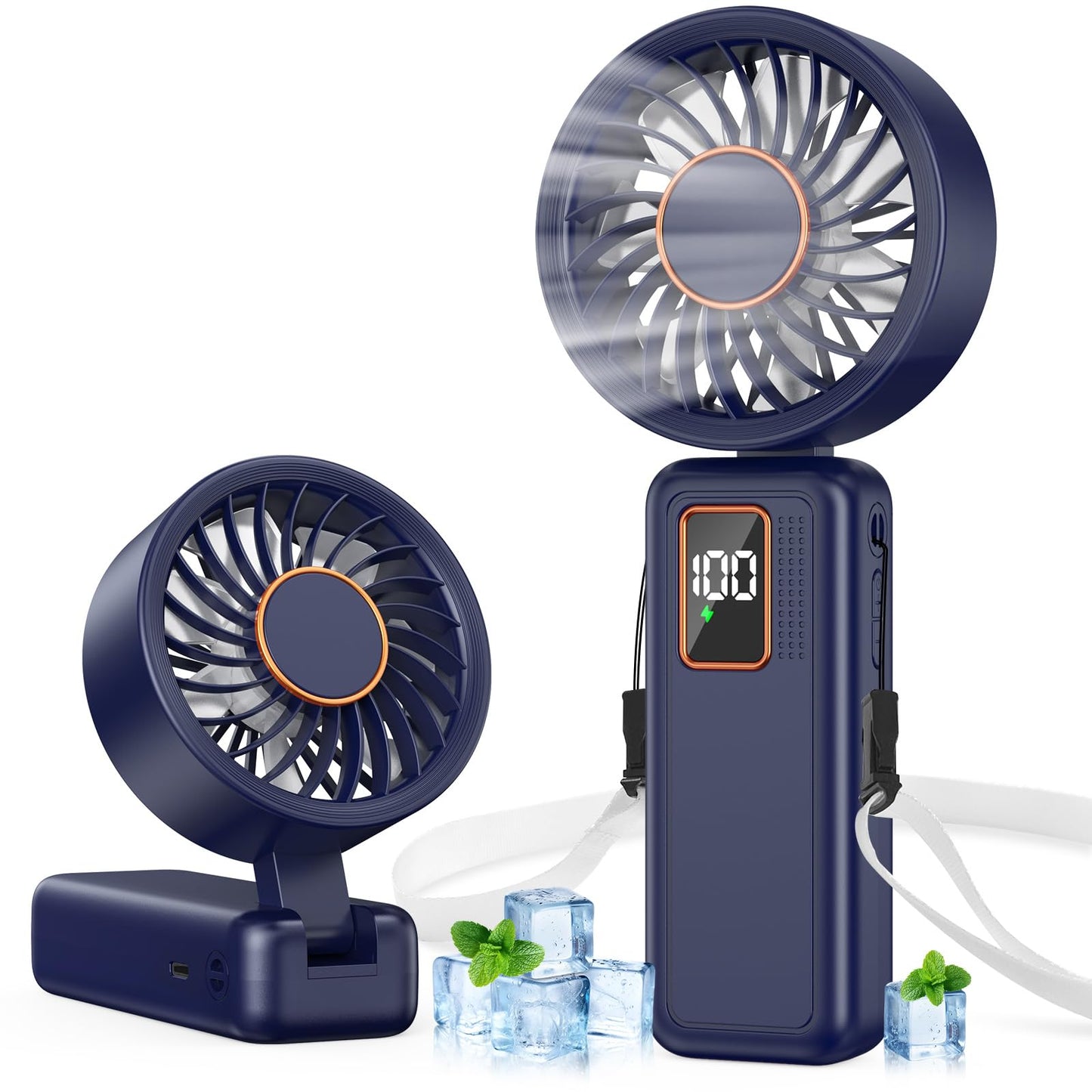Handheld Fan, 5 Speed & 14H Cooling Time Portable Fan, 6000mAh USB Rechargeable Mini Fan with LED Display, Powerful but Quiet, Foldable Desk Fan