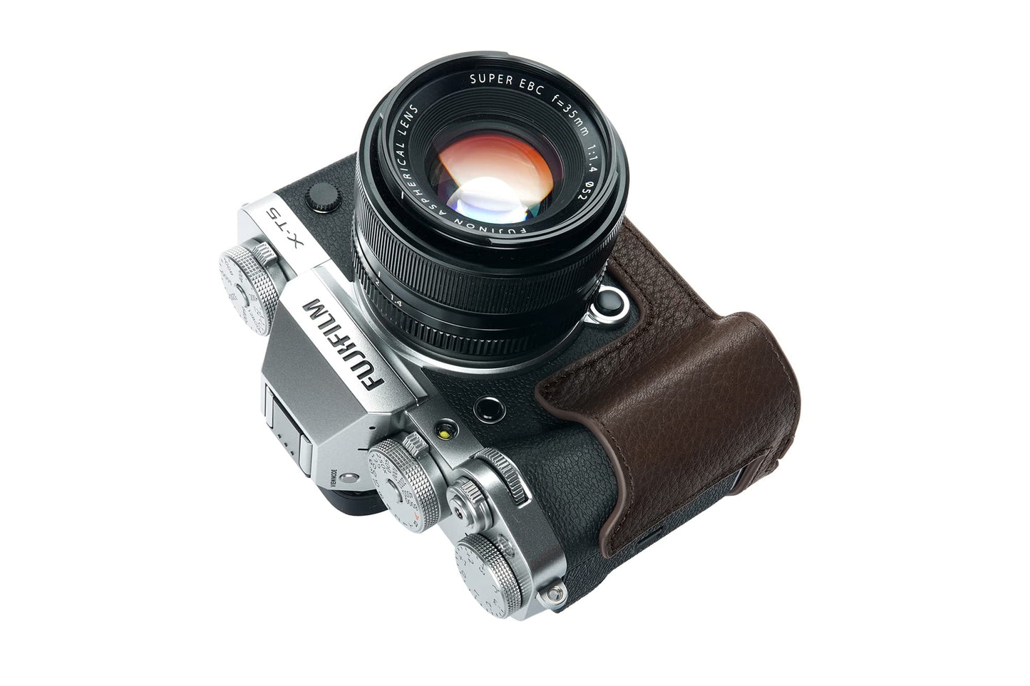 X-T5 Camera Case, BolinUS Handmade Genuine Real Leather Half Camera Case Bag Cover for Fujifilm Fuji X-T5 XT5 Camera Bottom Opening Version + Hand