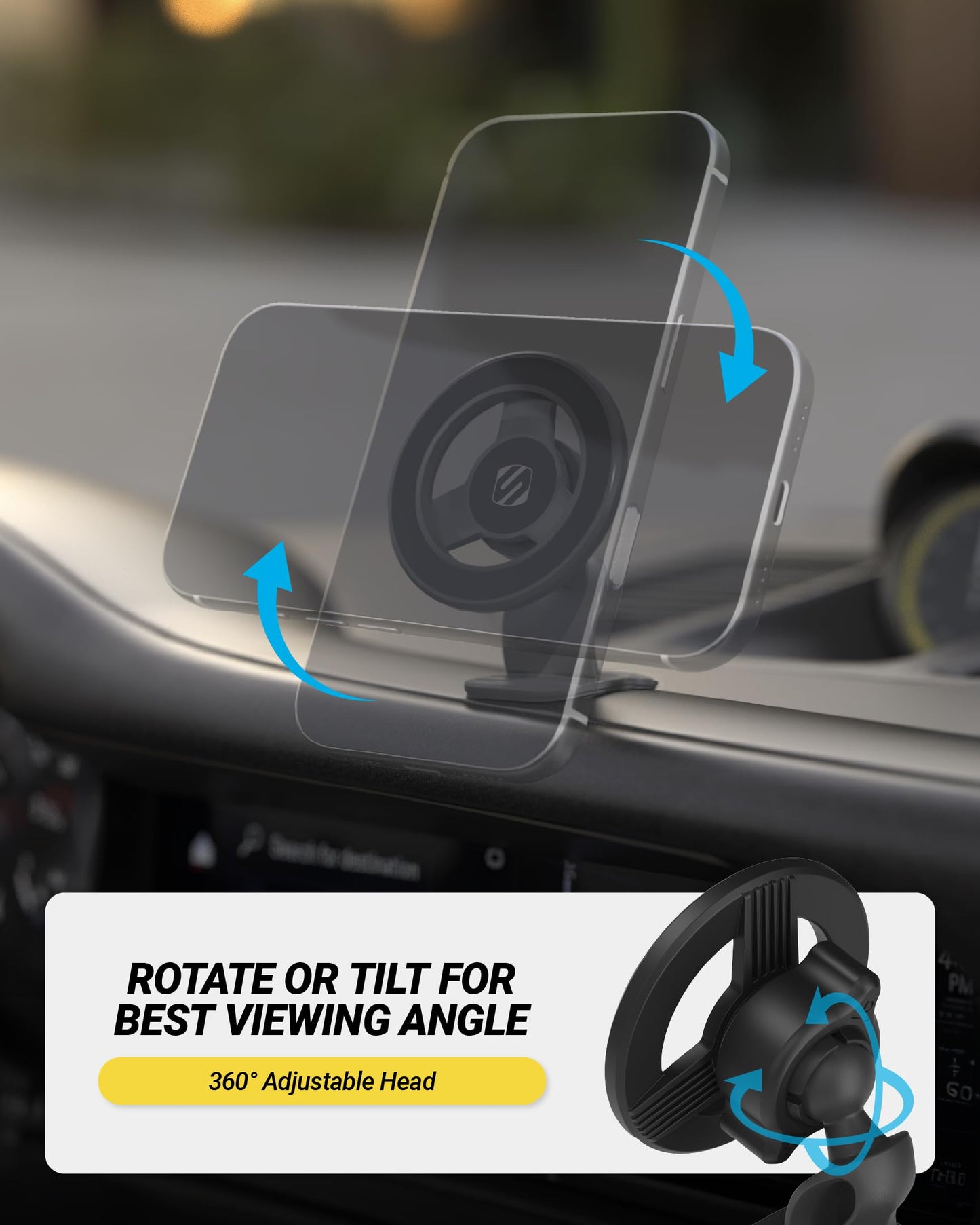 Scosche MagSafe Car Mount, Magnetic Phone Holders for Your Car Dashboard, Strong Magnetic Hold, 360° Rotatable Car Phone Holder Mount for iPhone 17 16