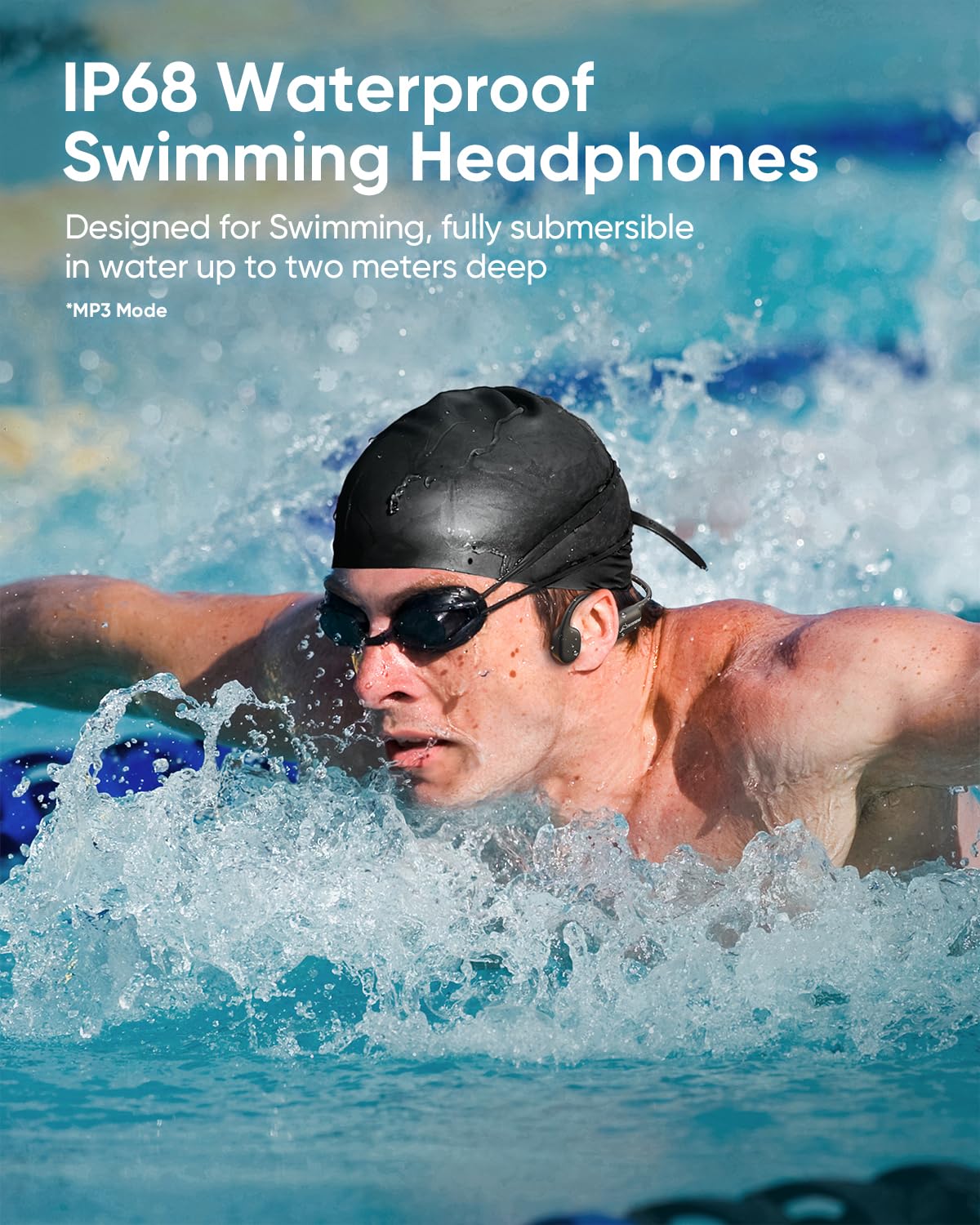 Swimming Headphones, Bone Conduction Headphones, 5.4 Bluetooth wireless open Earphones Sports,IP68 Waterproof Headphone Built-in 32GB MP3…