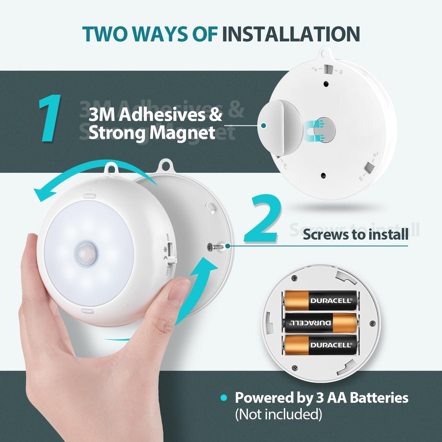 Reoshine Motion Sensor Light Indoor, LED Night Light Closet Lights, Under Cabinet Lights, AA Battery Operated Stick on Wireless Puck Lights for Wall