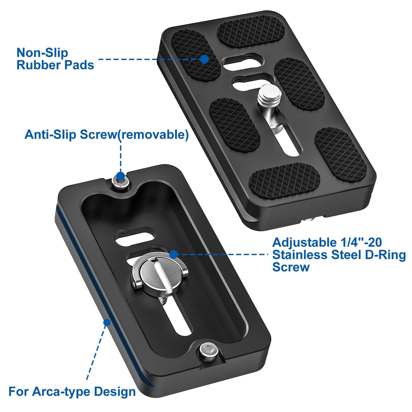 CAVIX PU-70 Extended Quick Release Plate - Lightweight Aluminum Alloy, Arca-Swiss Compatible with Non-Slip Pad for DSLR/Mirrorless Cameras - Fits