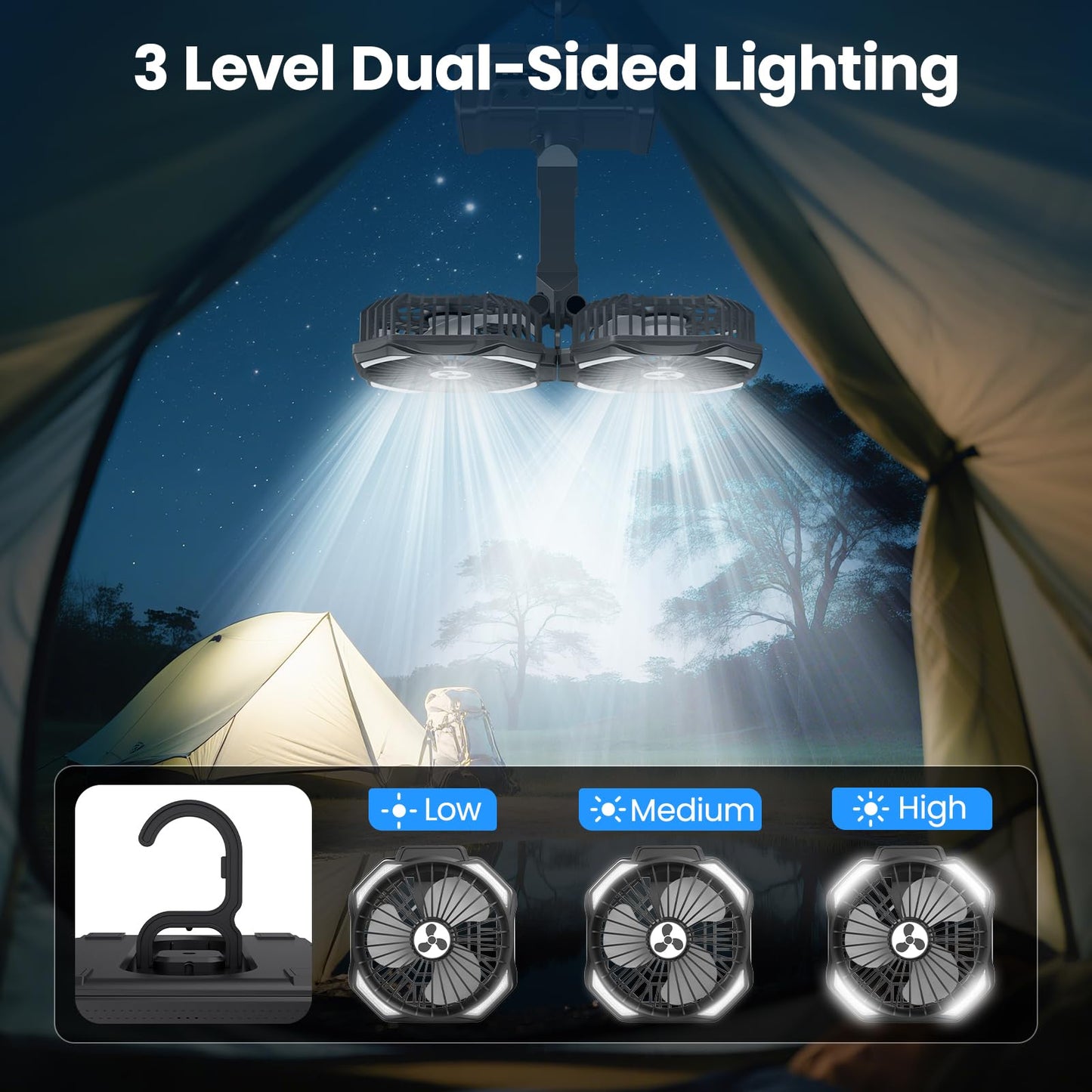 Dual Head Portable Rechargeable Fan 20000mAh Battery Powered Fan Cordless