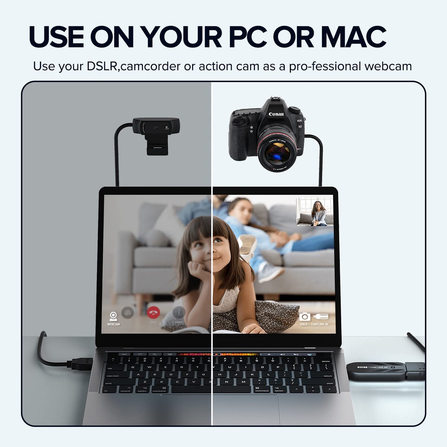 Mwin Cam Link 4K, External Camera Capture Card, 4K30/1080p120 for Streaming and Record via DSLR, Camcorder, Actioncam, Low-Latency for Video