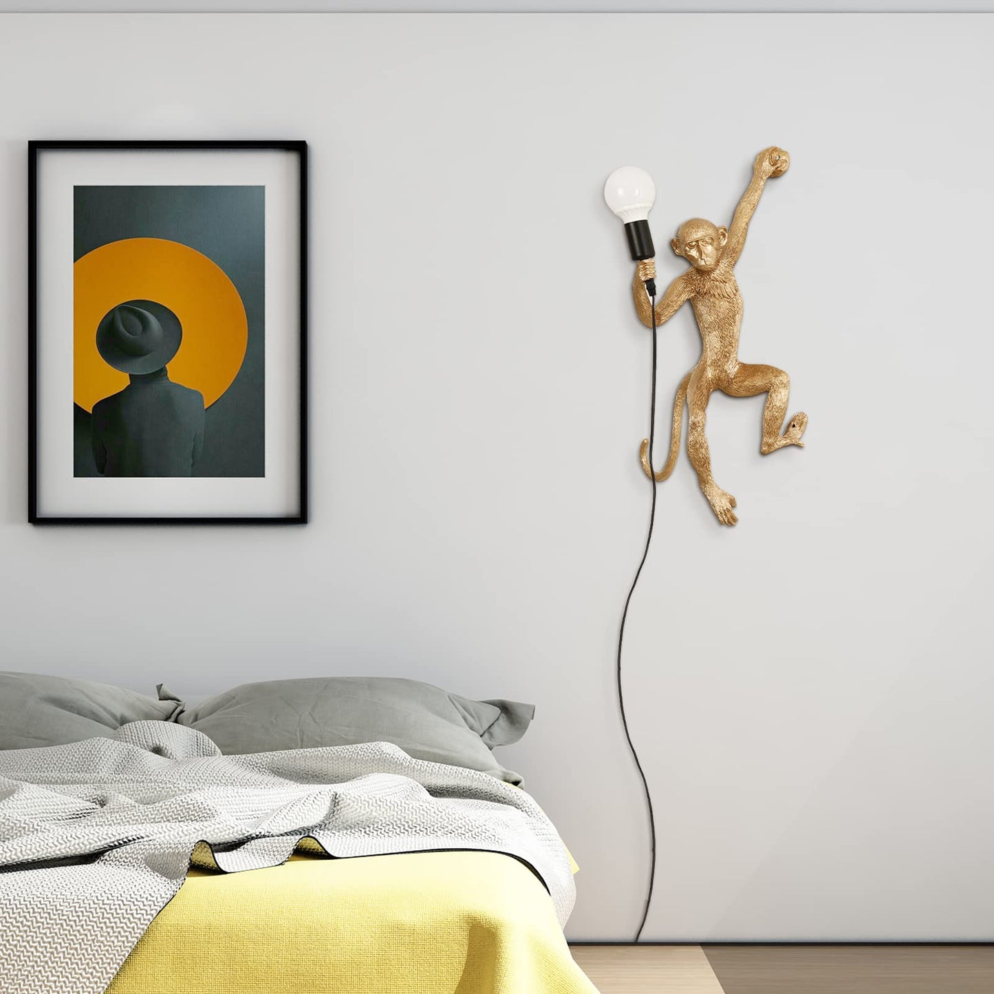 TBVECHI Monkey Wall Lamp Vintage Resin Monkey Light Resin Art Wall Sconce Creative Animal Wall Light Modern Wall Lighting Fixture Bedroom Living Room